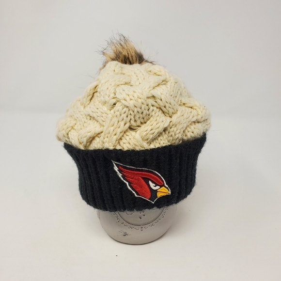 NFL APPAREL ARIZONA CARDINALS FOOTBALL CREAM KNITWEAR POM POM BEANIE WOMEN OS - Picture 2 of 12